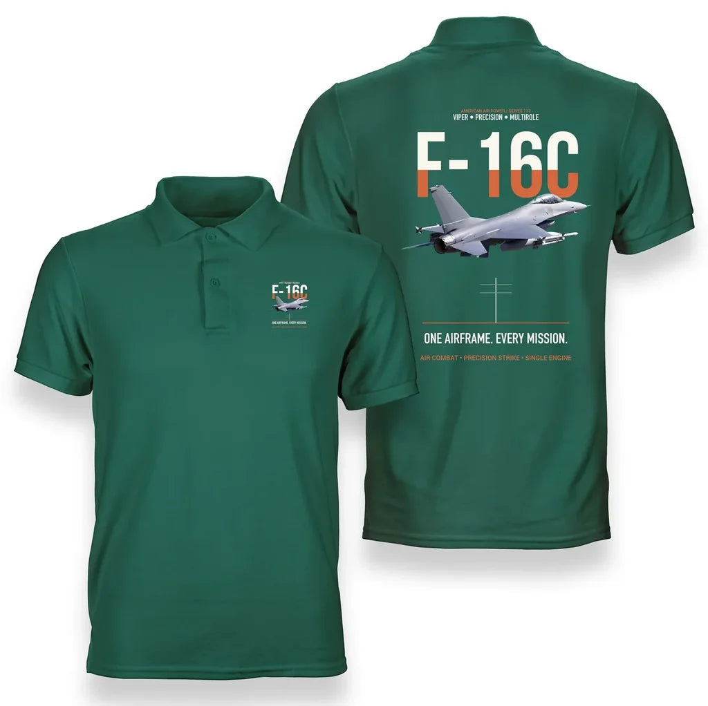 F-16C FIGHTING FALCON design on green polo
