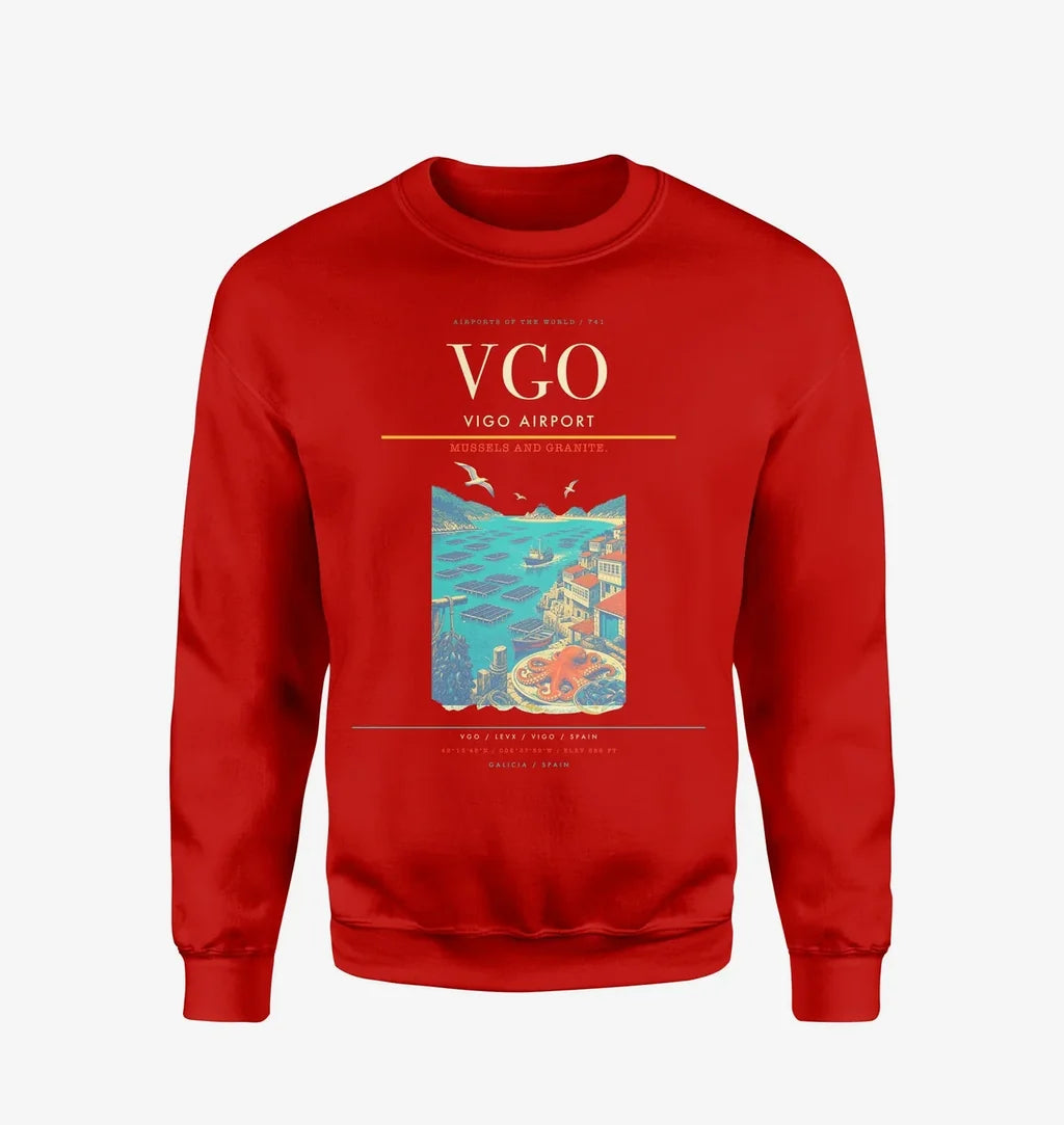 Vigo Airport (VGO) design on red sweatshirt