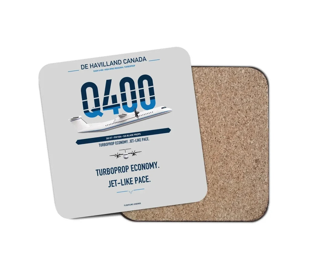 De Havilland Dash 8-400 design on light gray 1 piece coaster