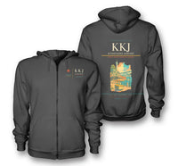 Thumbnail for Kitakyushu Airport (KKJ) design on dark gray premium zipped hoodie