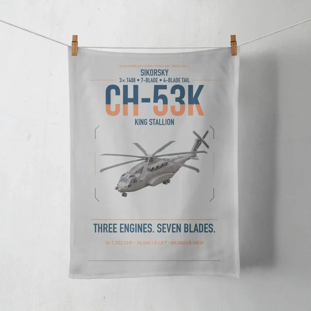 Sikorsky CH-53K King Stallion design on light gray towel