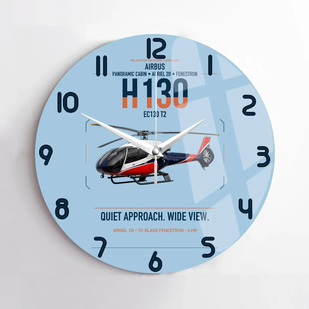 Airbus H130 design on light blue no frame wall clock
