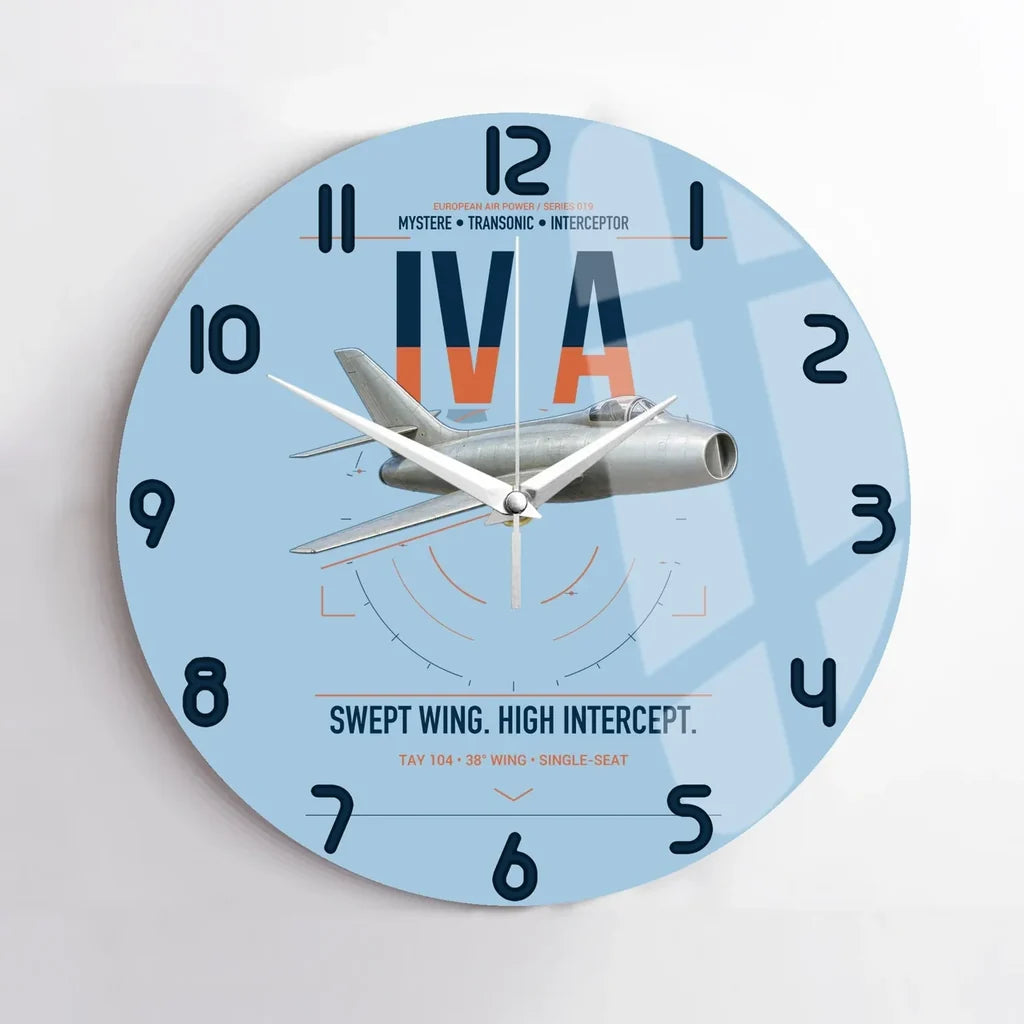 Dassault Mystère IV A design on light blue no frame wall clock