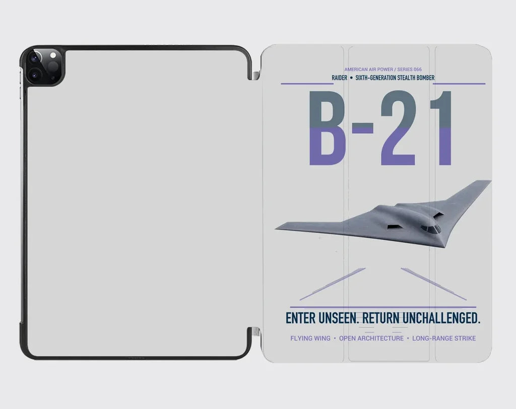 B-21 Raider design on light gray ipad tablet case