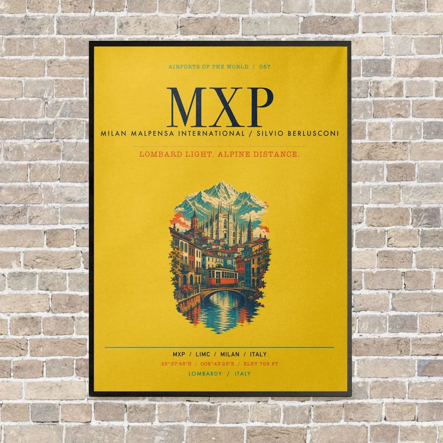 Milan Malpensa International Airport Silvio Berlusconi MXP vertical canvas print - framed - yellow background