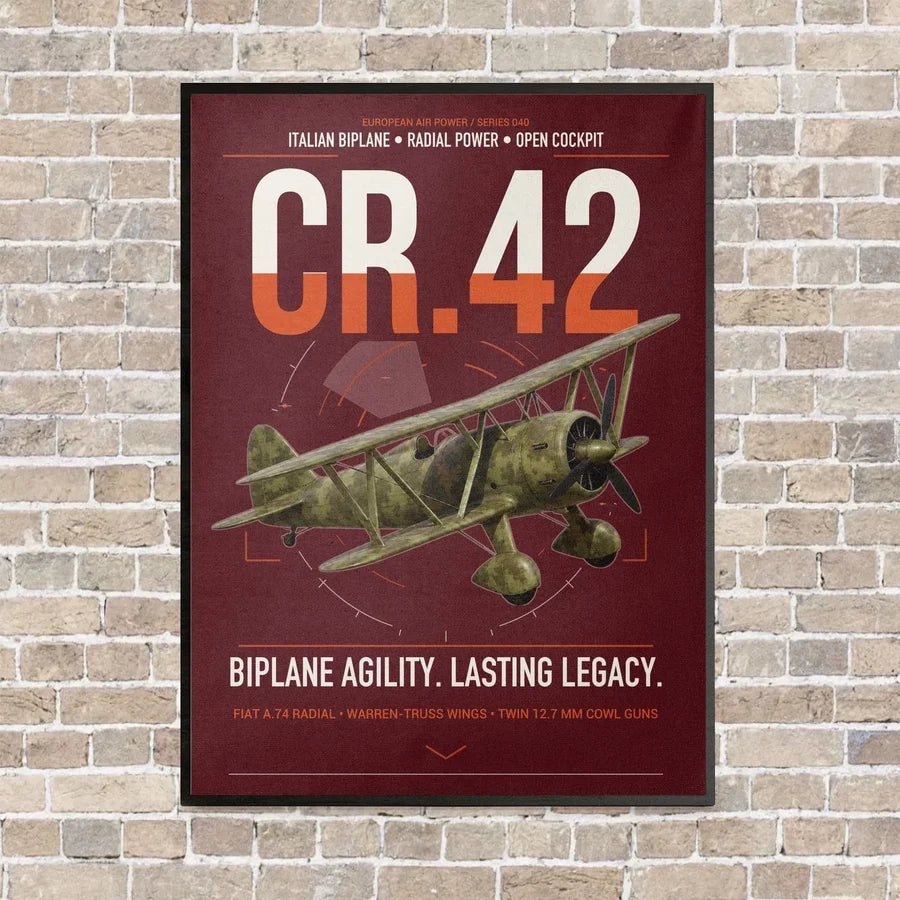 Fiat CR.42 Falco vertical canvas print - framed - dark red background