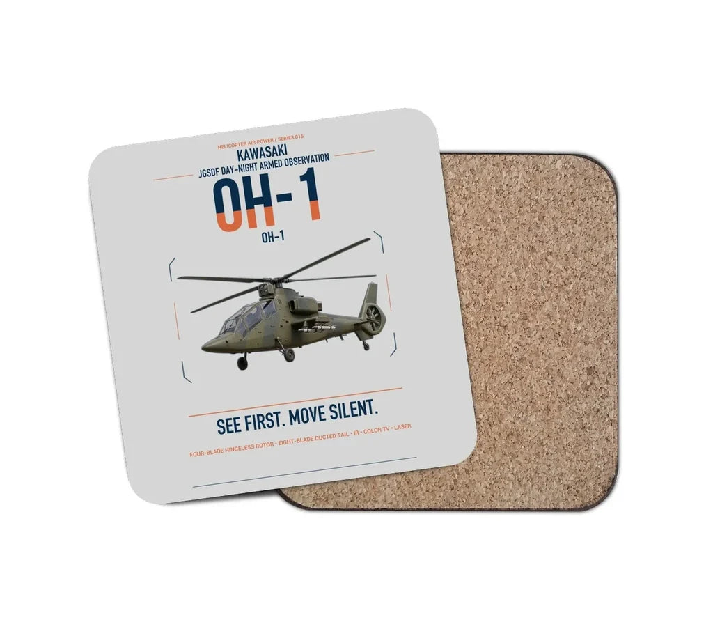 Kawasaki OH-1 design on light gray 1 piece coaster