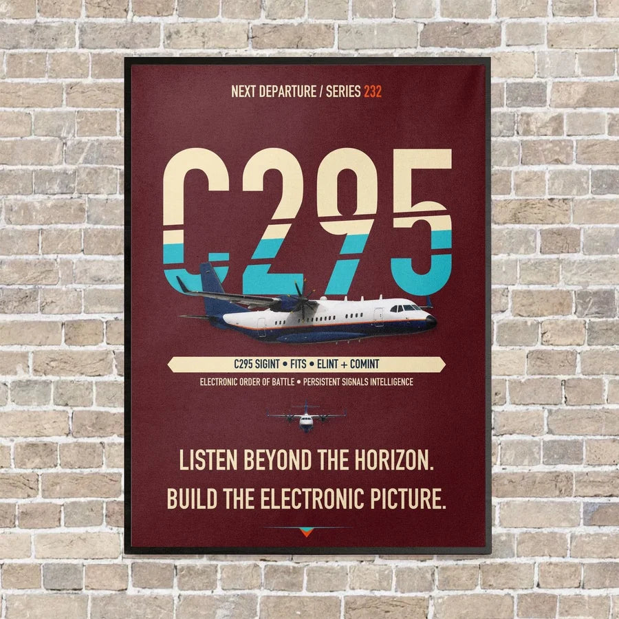Airbus C295 SIGINT vertical canvas print - framed - dark red background