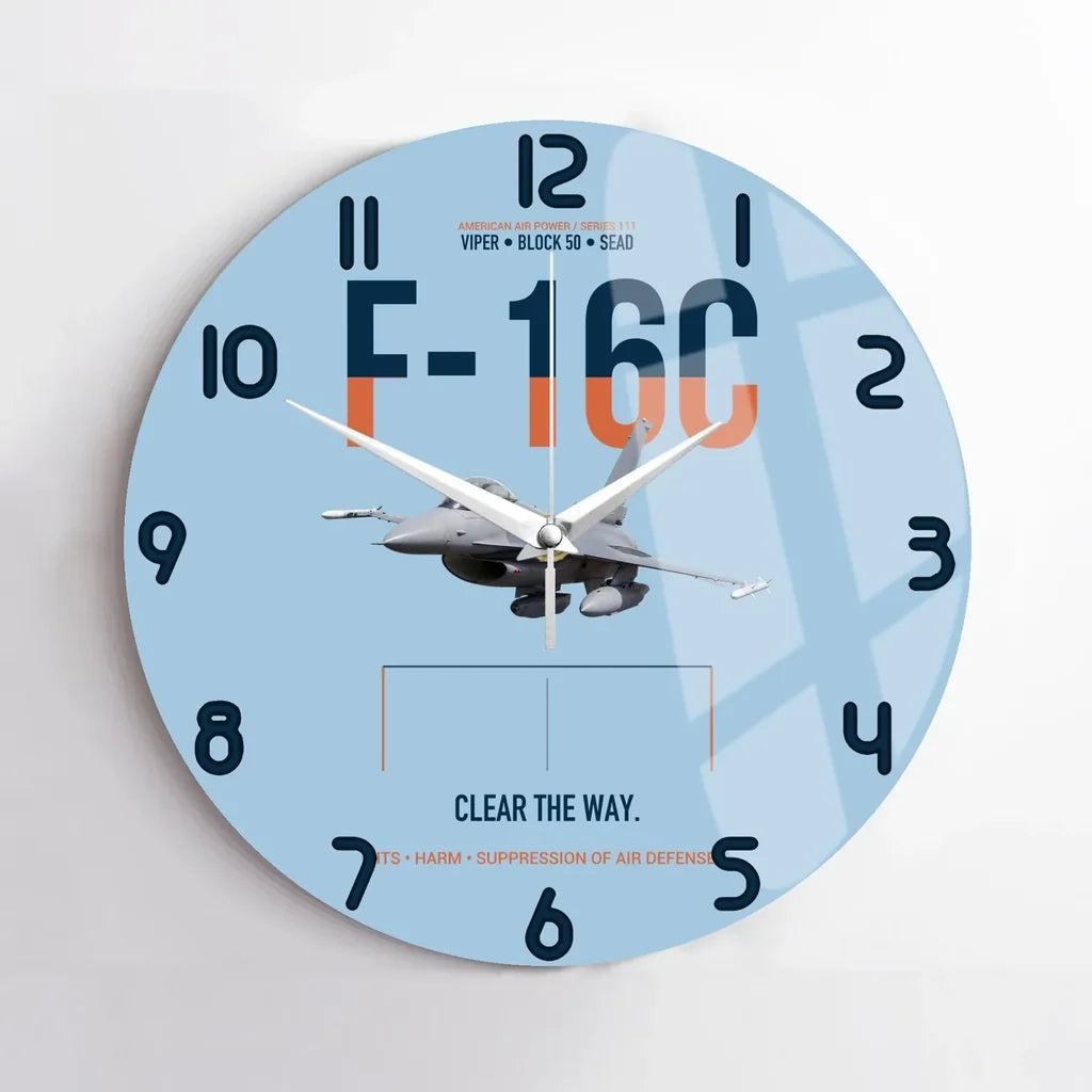F-16C Block 50 Clear The Way design on light blue no frame wall clock