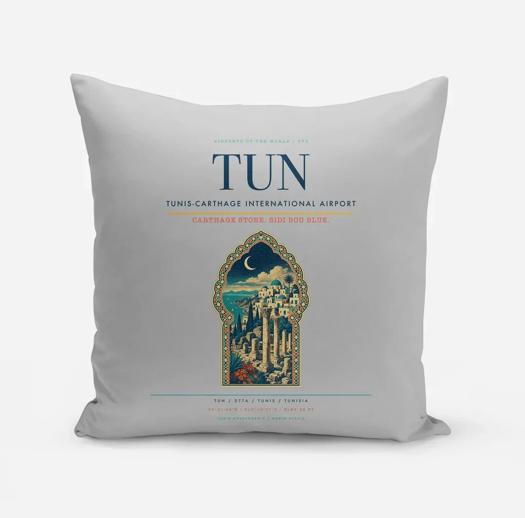 Tunis-Carthage International Airport (TUN) design on light gray pillow