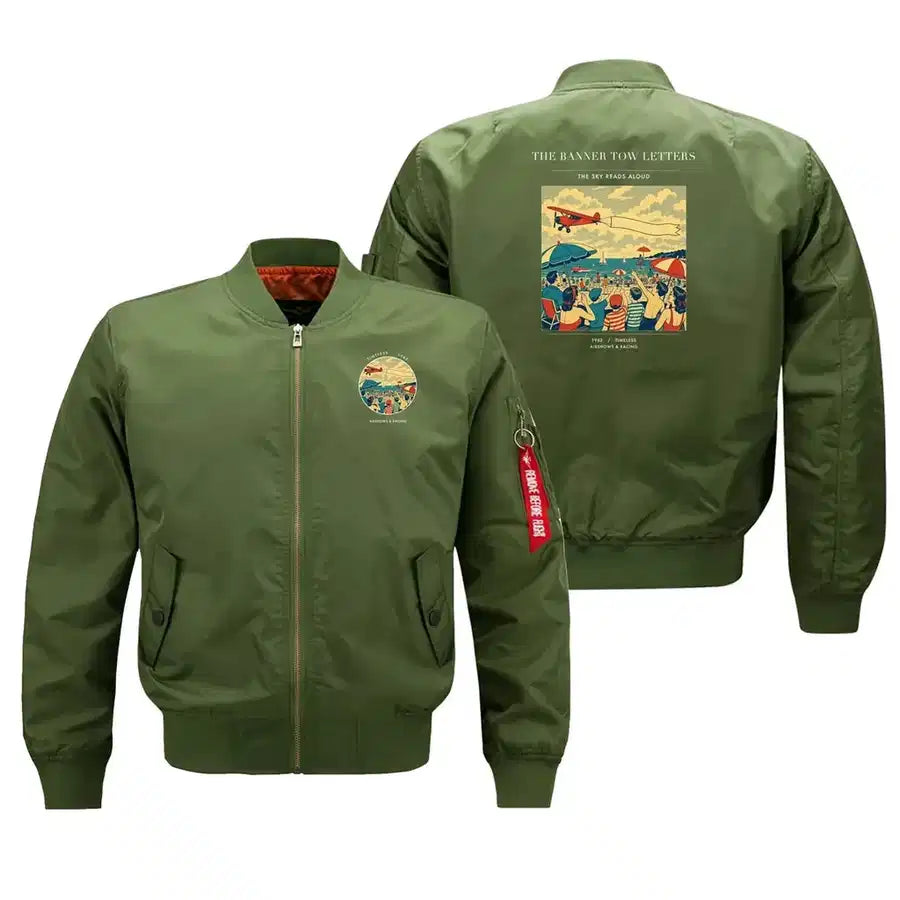 VINTAGE G4472 - The Banner Tow Letters - Bomber Jacket design on green