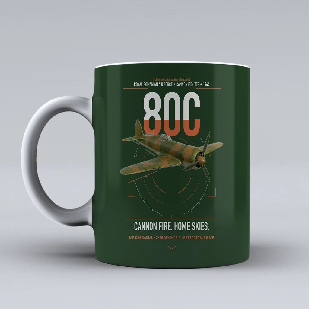 IAR 80C design on dark green ceramic mug, double-side print