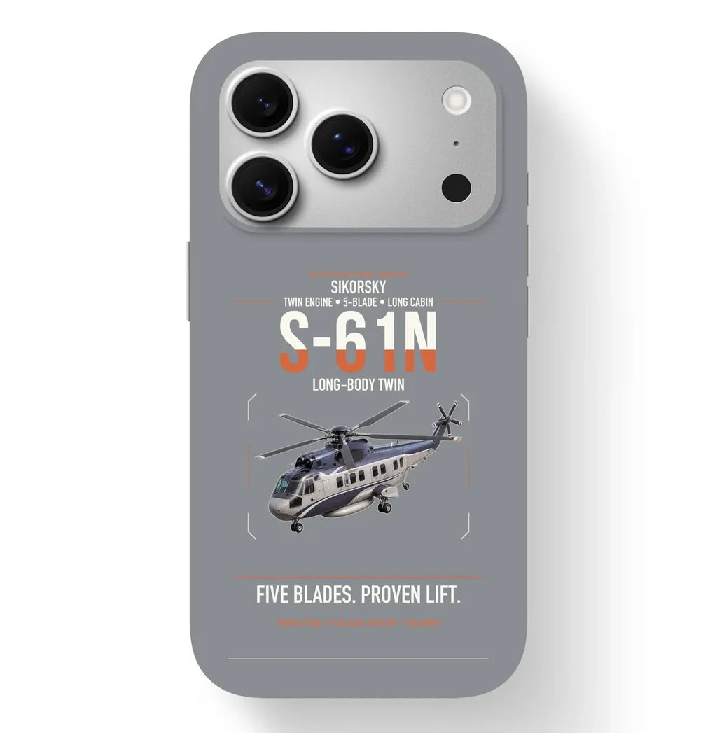 Sikorsky S-61N design on gray magsafe iphone case, for iPhone 17 Pro