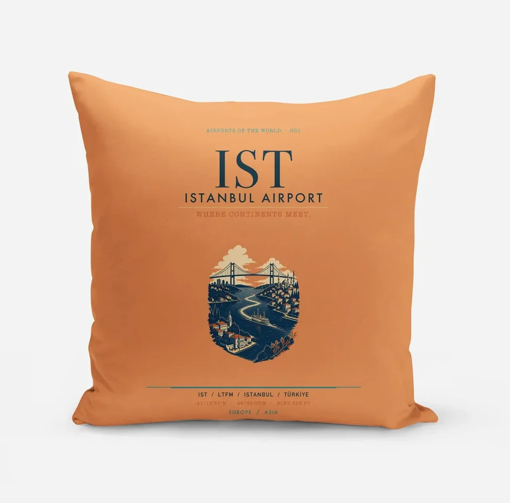 Istanbul Airport (IST) design on orange pillow