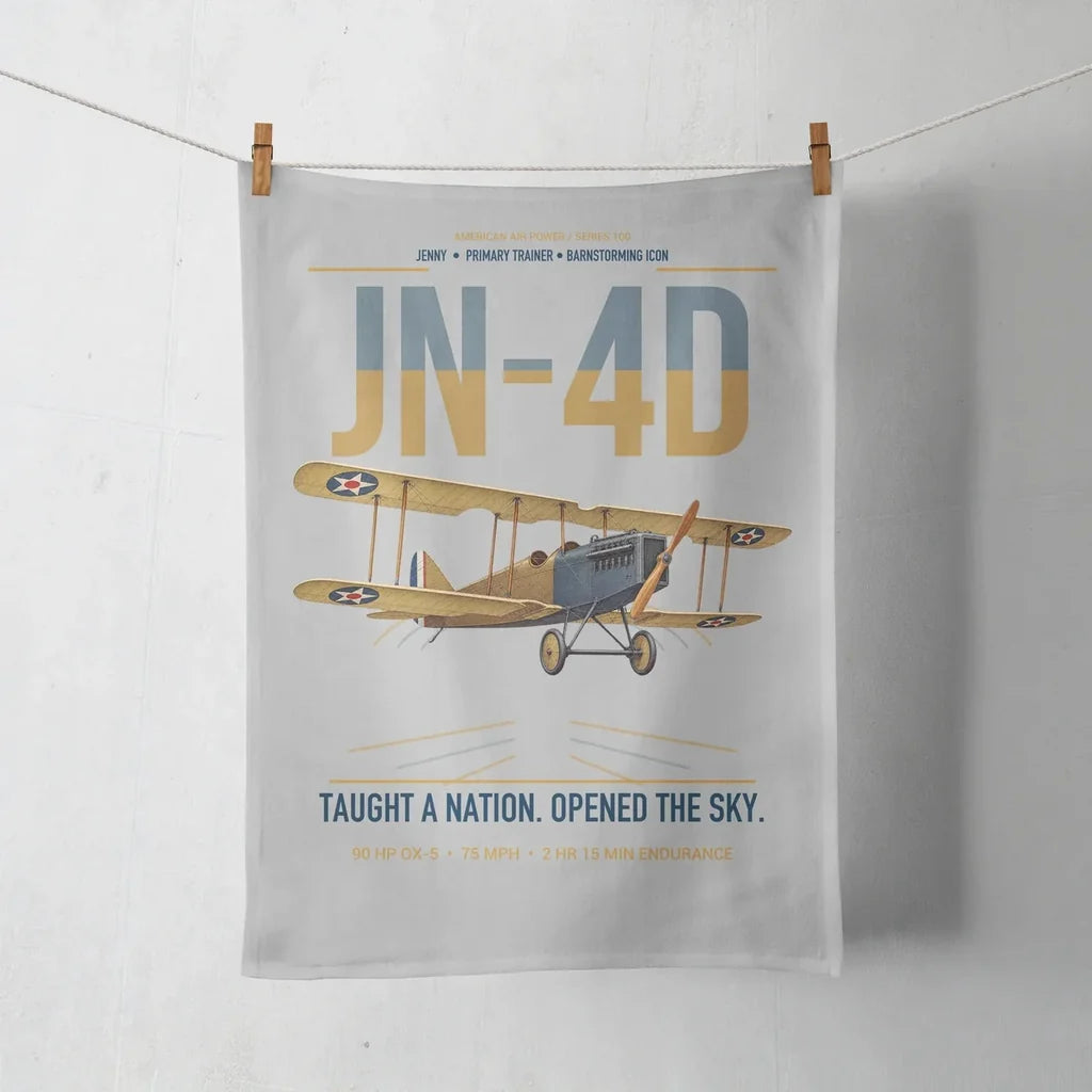 Curtiss JN-4D Jenny design on light gray towel
