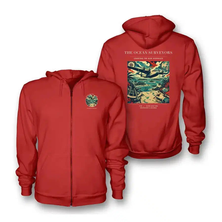VINTAGE G4064 - The Ocean Surveyors - Premium Zipped Hoodie design on red