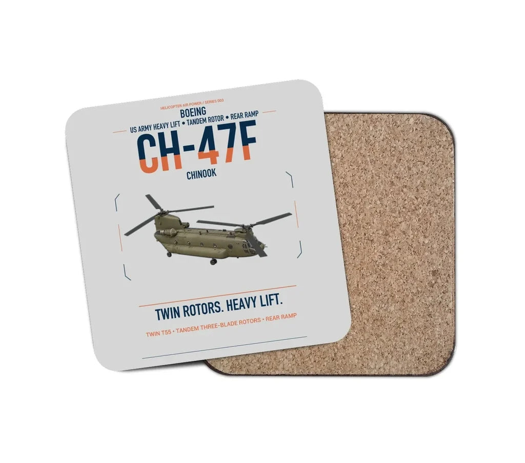Boeing CH-47F Chinook design on light gray 1 piece coaster