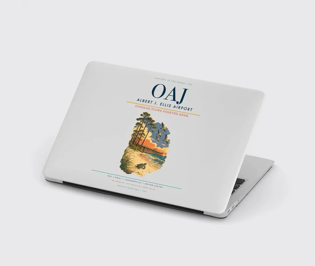 Albert J. Ellis Airport (OAJ) design on light gray MacBook case