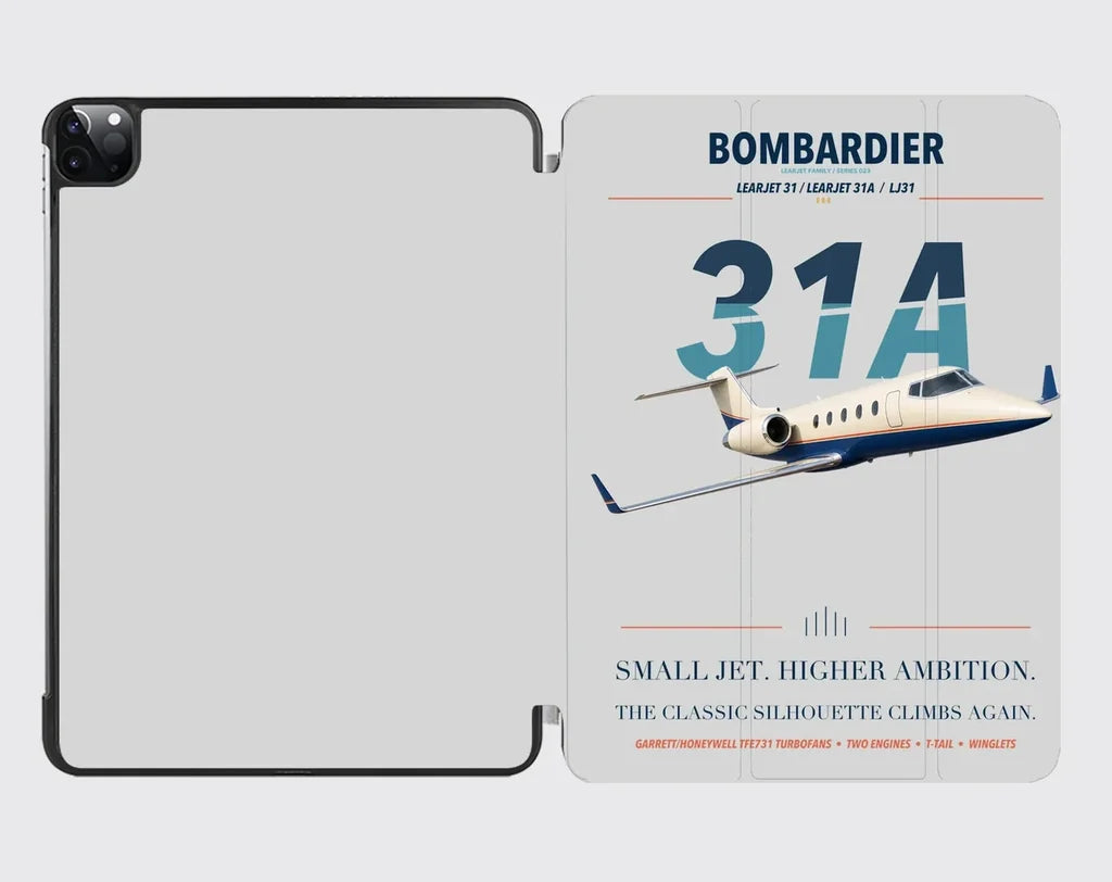Bombardier Learjet 31A design on light gray ipad tablet case