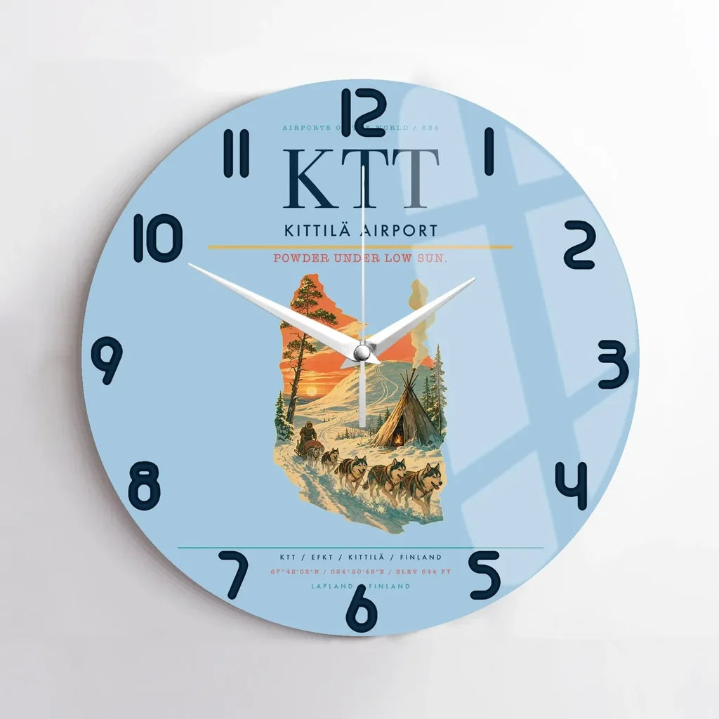 Kittilä Airport (KTT) design on light blue no frame wall clock