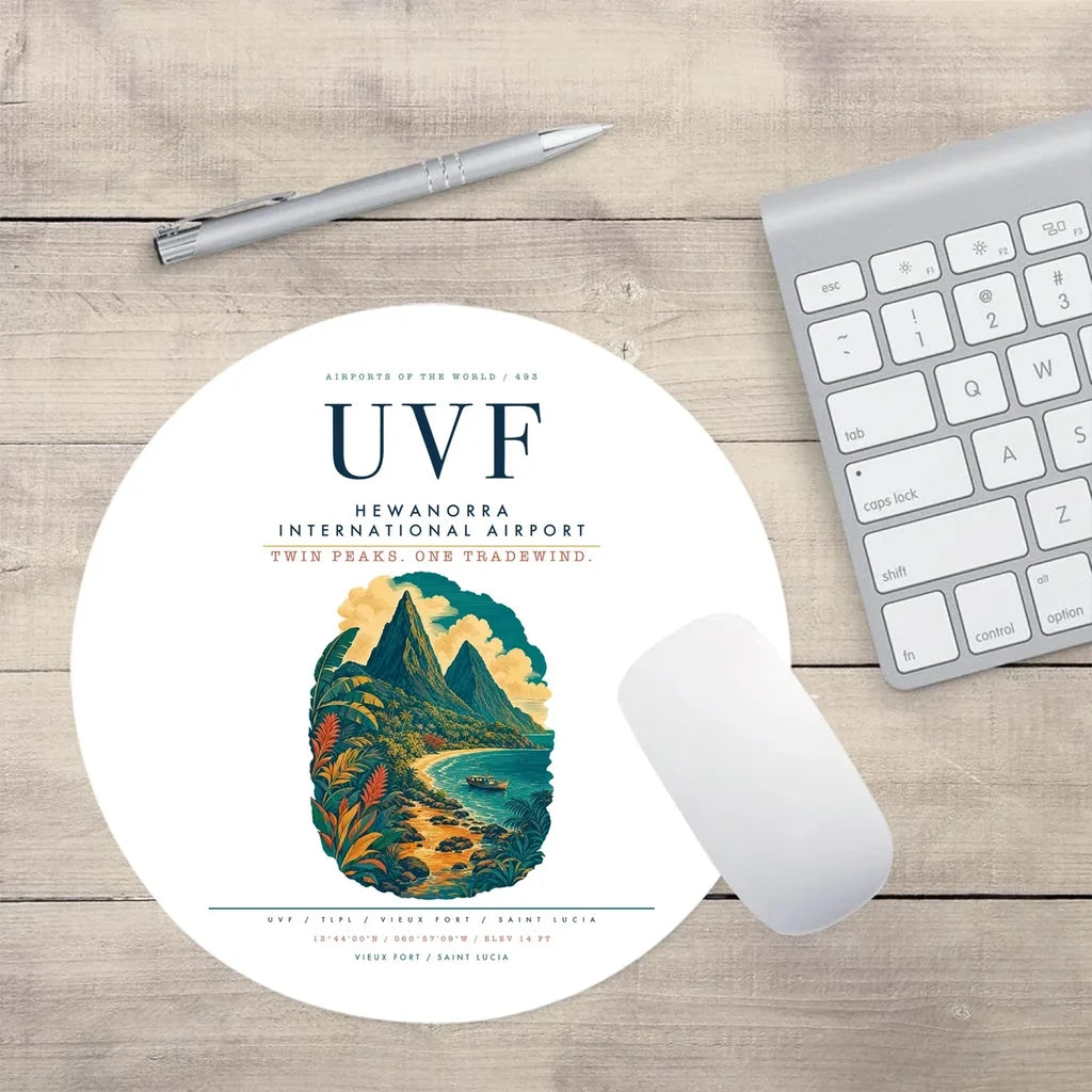 Hewanorra International Airport (UVF) design on white round mouse pad