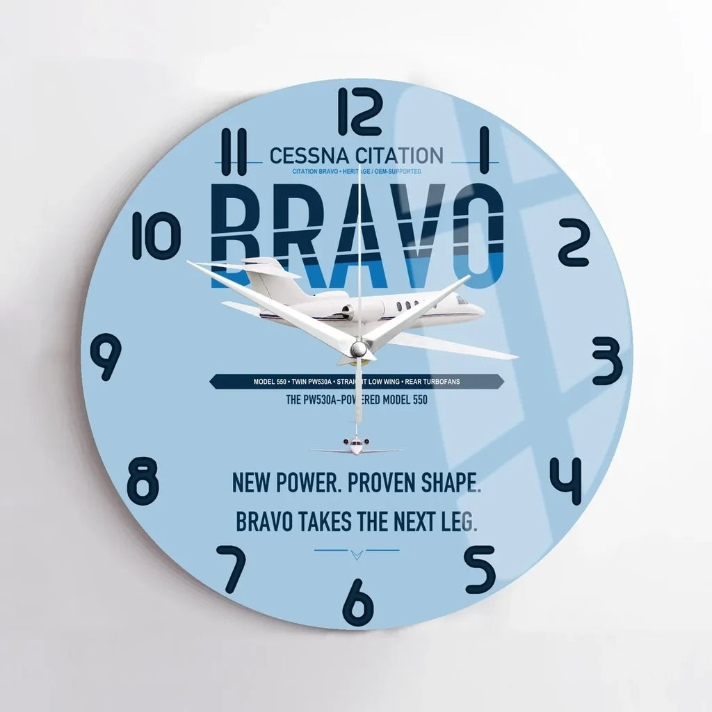 Cessna Citation Bravo design on light blue no frame wall clock