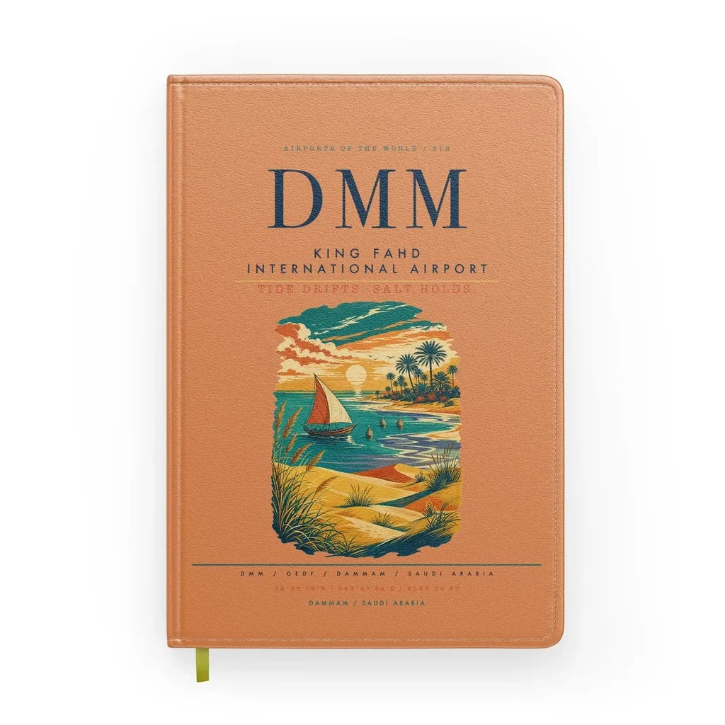 King Fahd International Airport (DMM) design on orange notebook