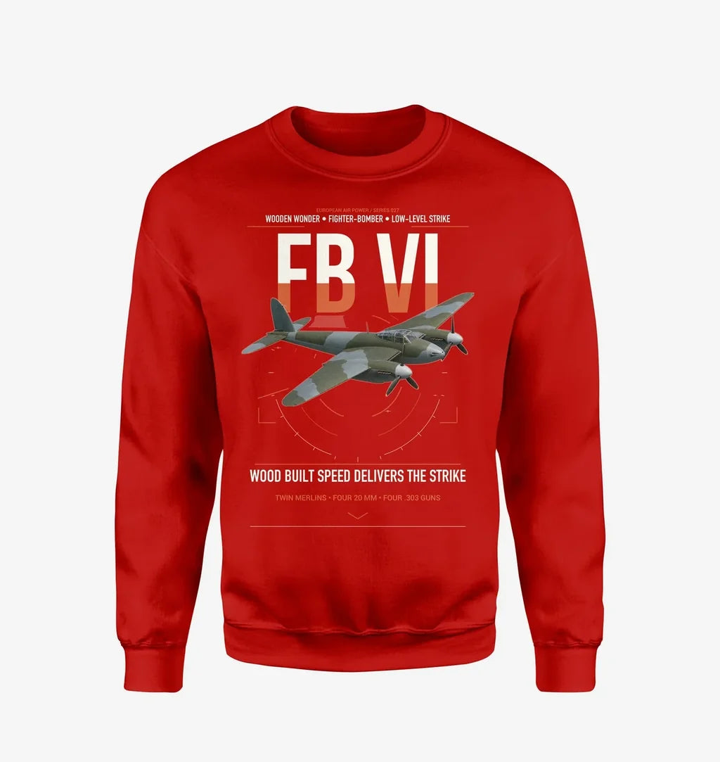 de Havilland Mosquito FB VI design on red sweatshirt
