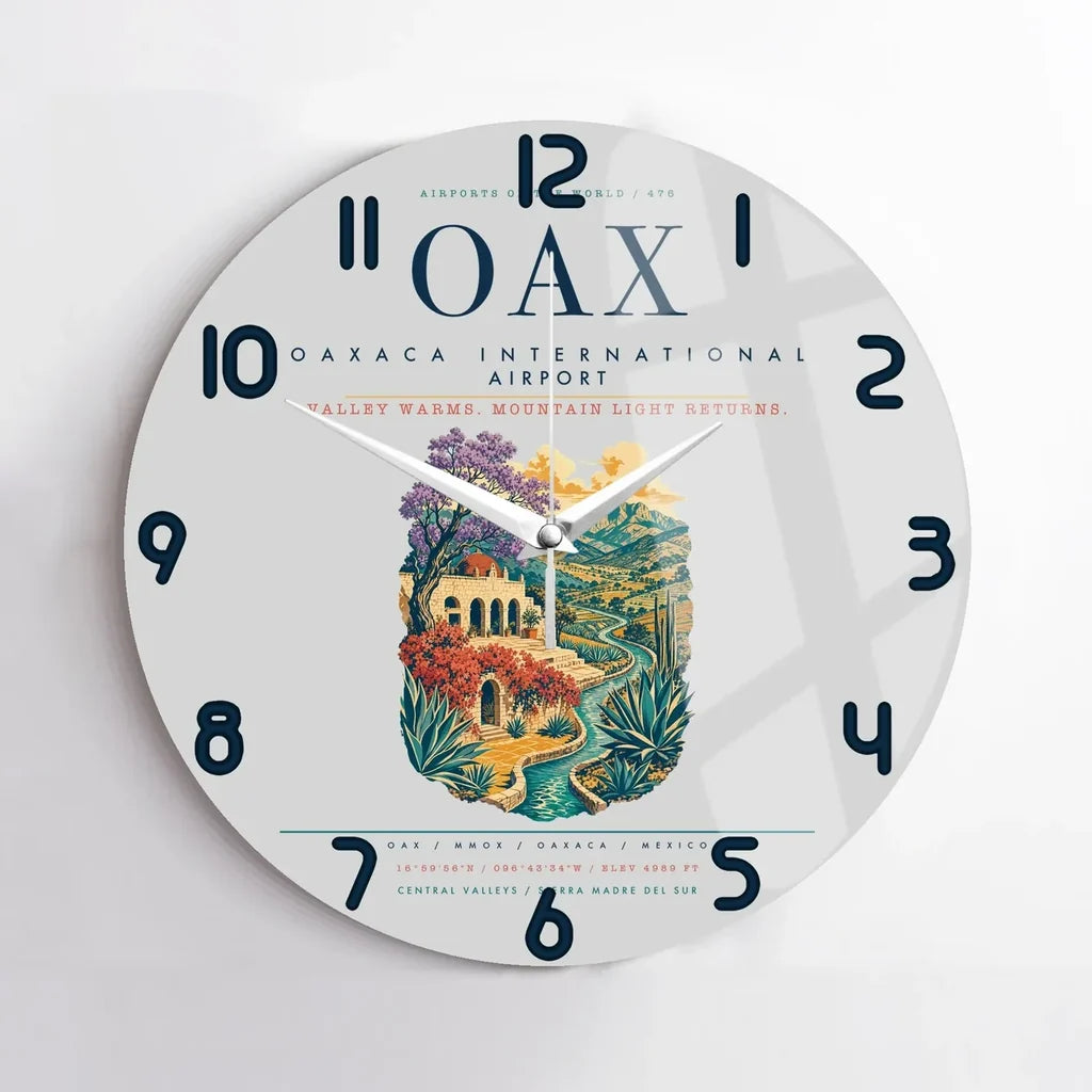 Oaxaca International Airport (OAX) design on light gray no frame wall clock
