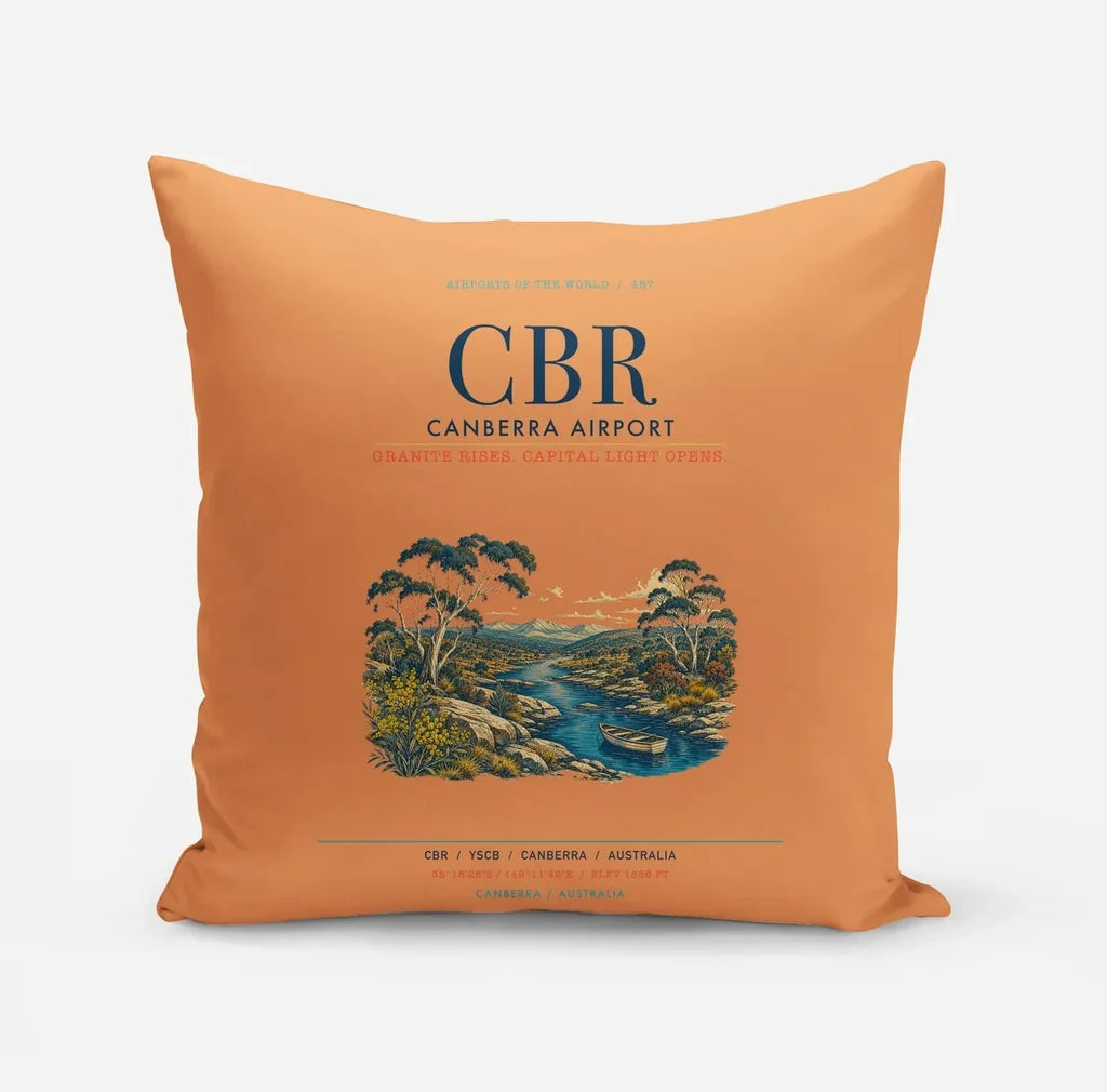 Canberra Airport (CBR) design on orange pillow