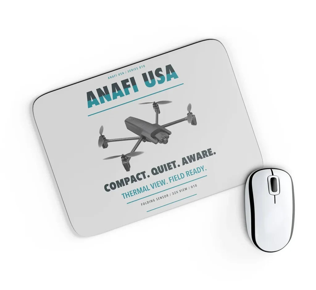 Parrot ANAFI USA design on light gray rectangle mouse pad