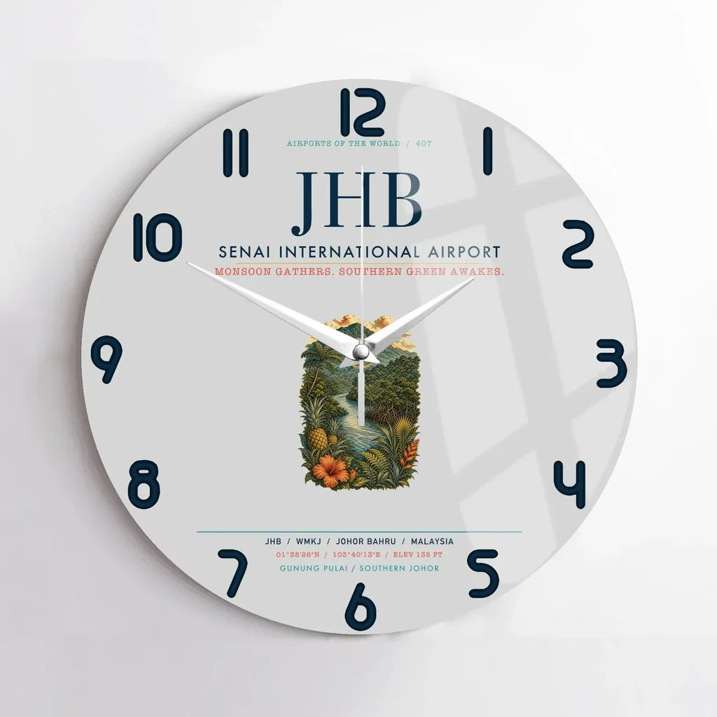 Senai International Airport Johor Bahru (JHB) design on light gray no frame wall clock
