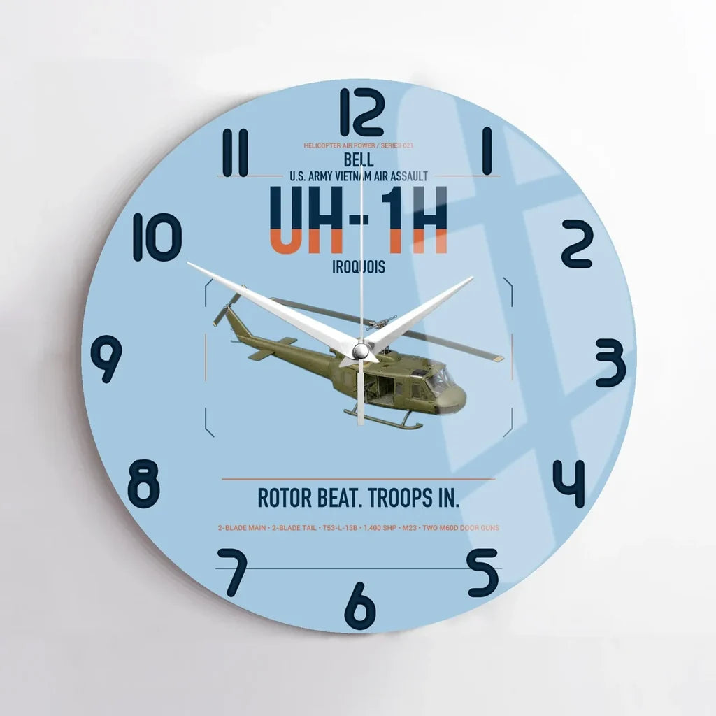Bell UH-1H Iroquois design on light blue no frame wall clock