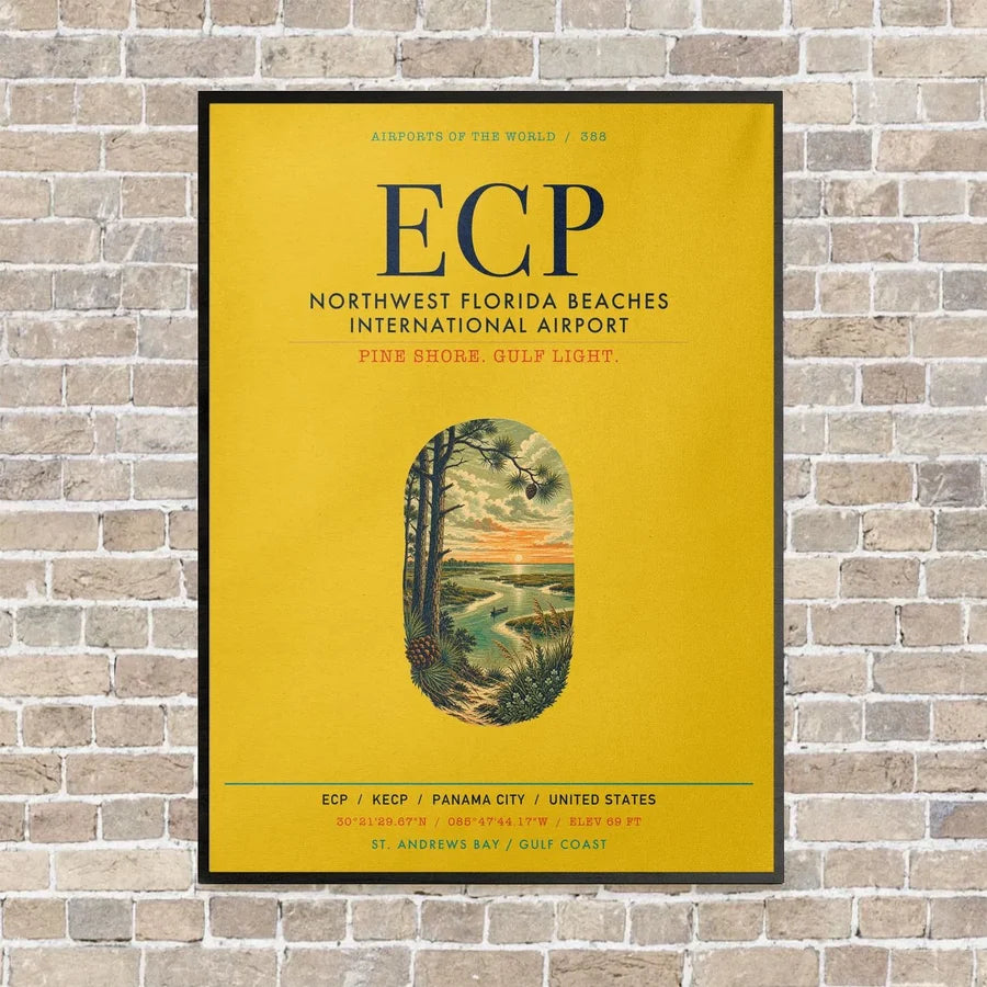 Northwest Florida Beaches International Airport ECP vertical canvas print - framed - yellow background