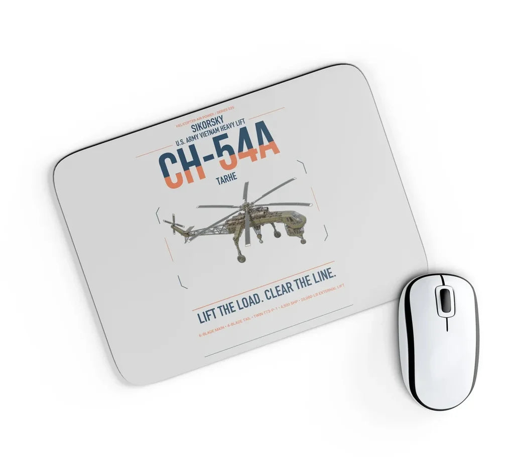 Sikorsky CH-54A Tarhe design on light gray rectangle mouse pad