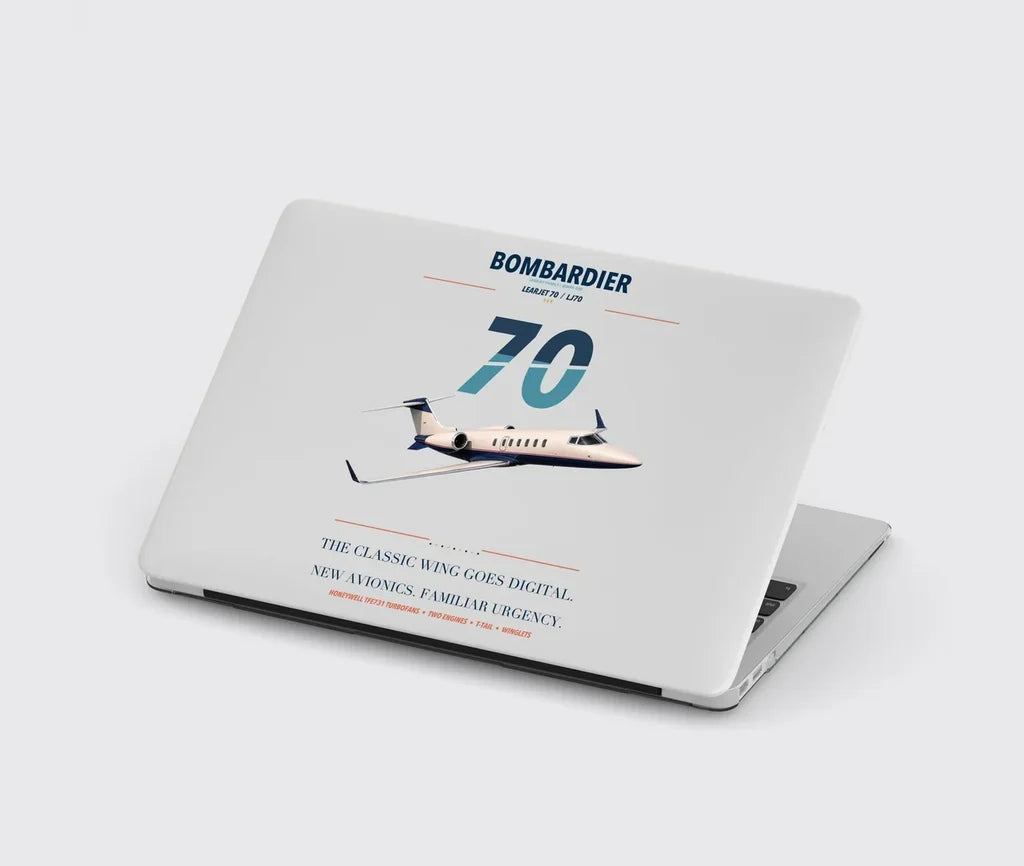 Bombardier Learjet 70 design on light gray MacBook case
