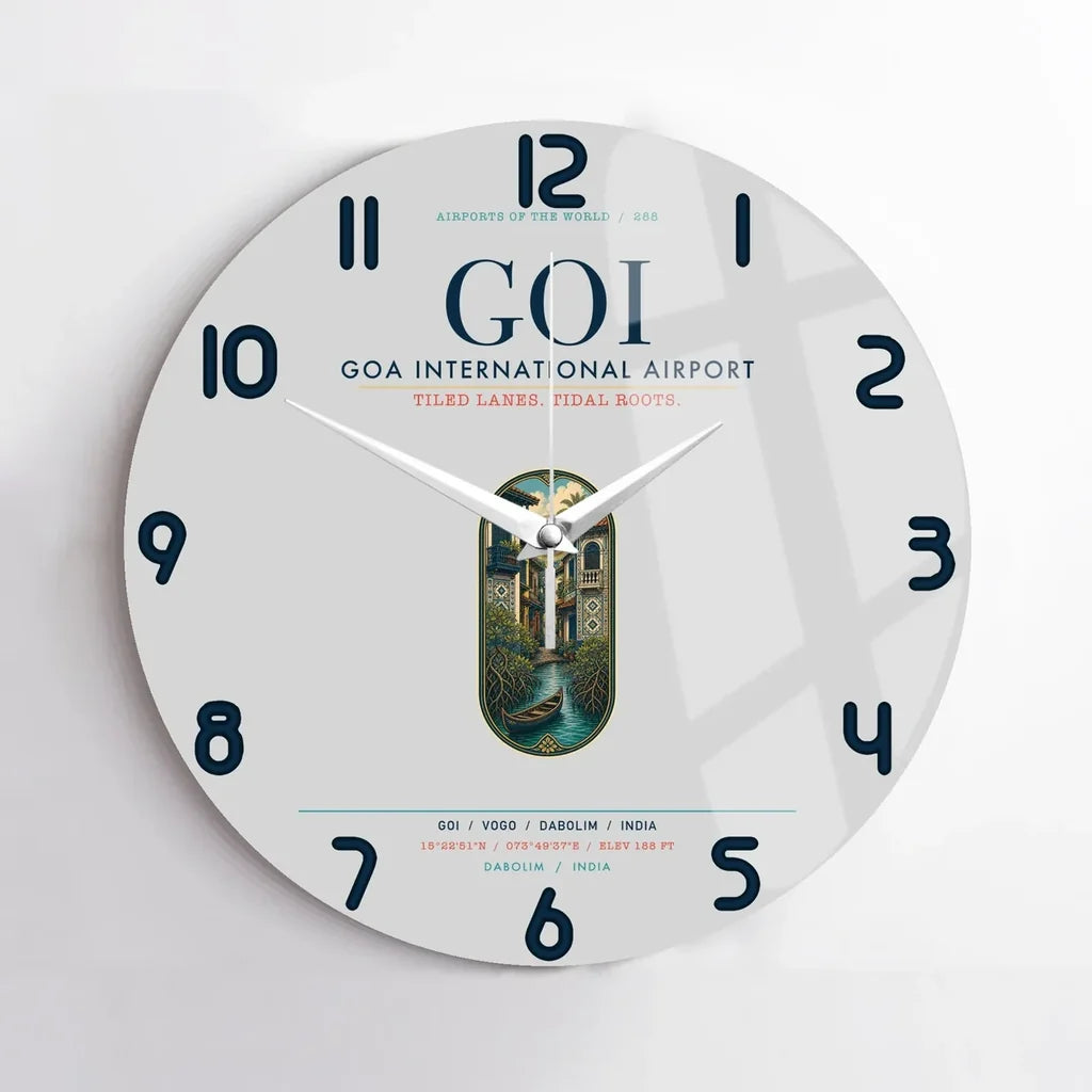 Goa International Airport Dabolim (GOI) design on light gray no frame wall clock