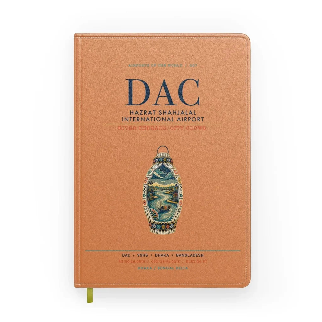 Hazrat Shahjalal International Airport Dhaka (DAC) design on orange notebook