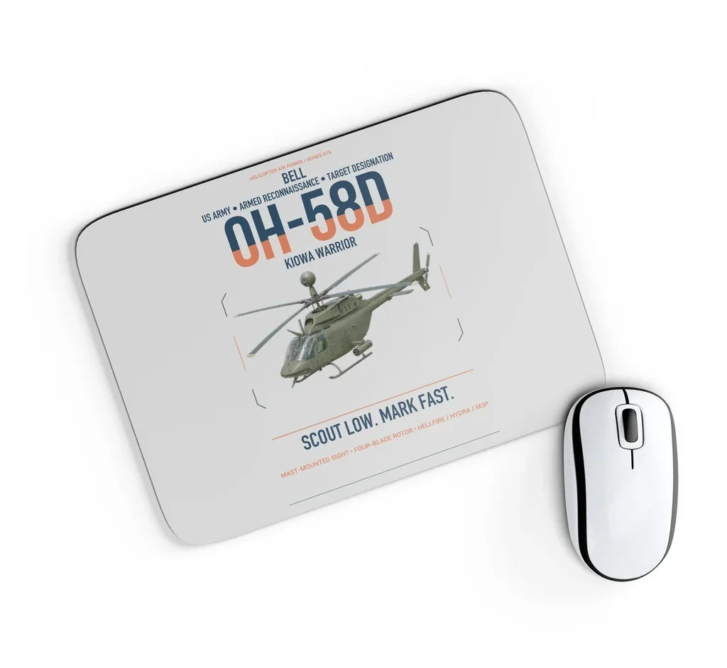 Bell OH-58D Kiowa Warrior design on light gray rectangle mouse pad