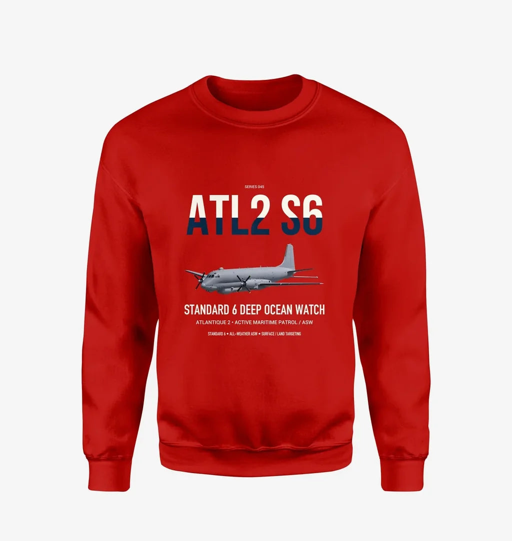 Atlantique 2 Standard 6 design on red sweatshirt