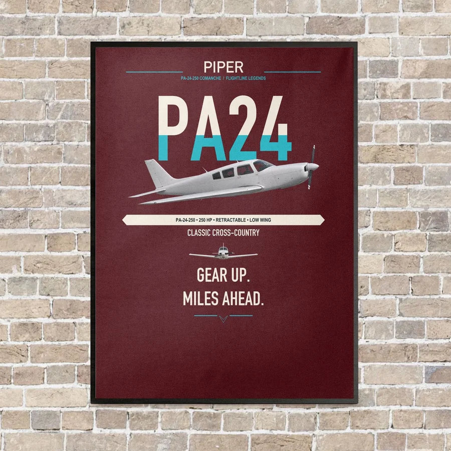 Piper PA-24-250 Comanche 250 vertical canvas print - framed - dark red background