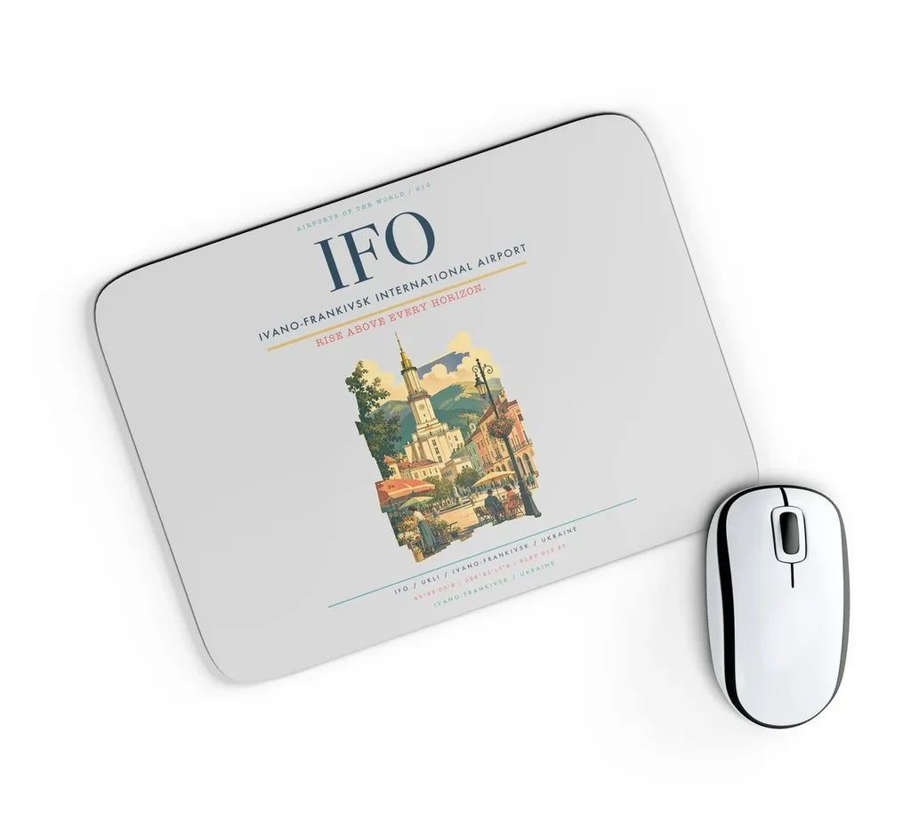Ivano-Frankivsk International Airport (IFO) design on light gray rectangle mouse pad