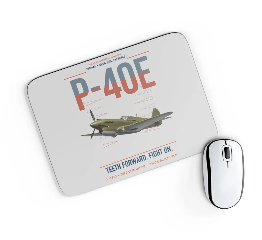 P-40E Warhawk design on light gray rectangle mouse pad