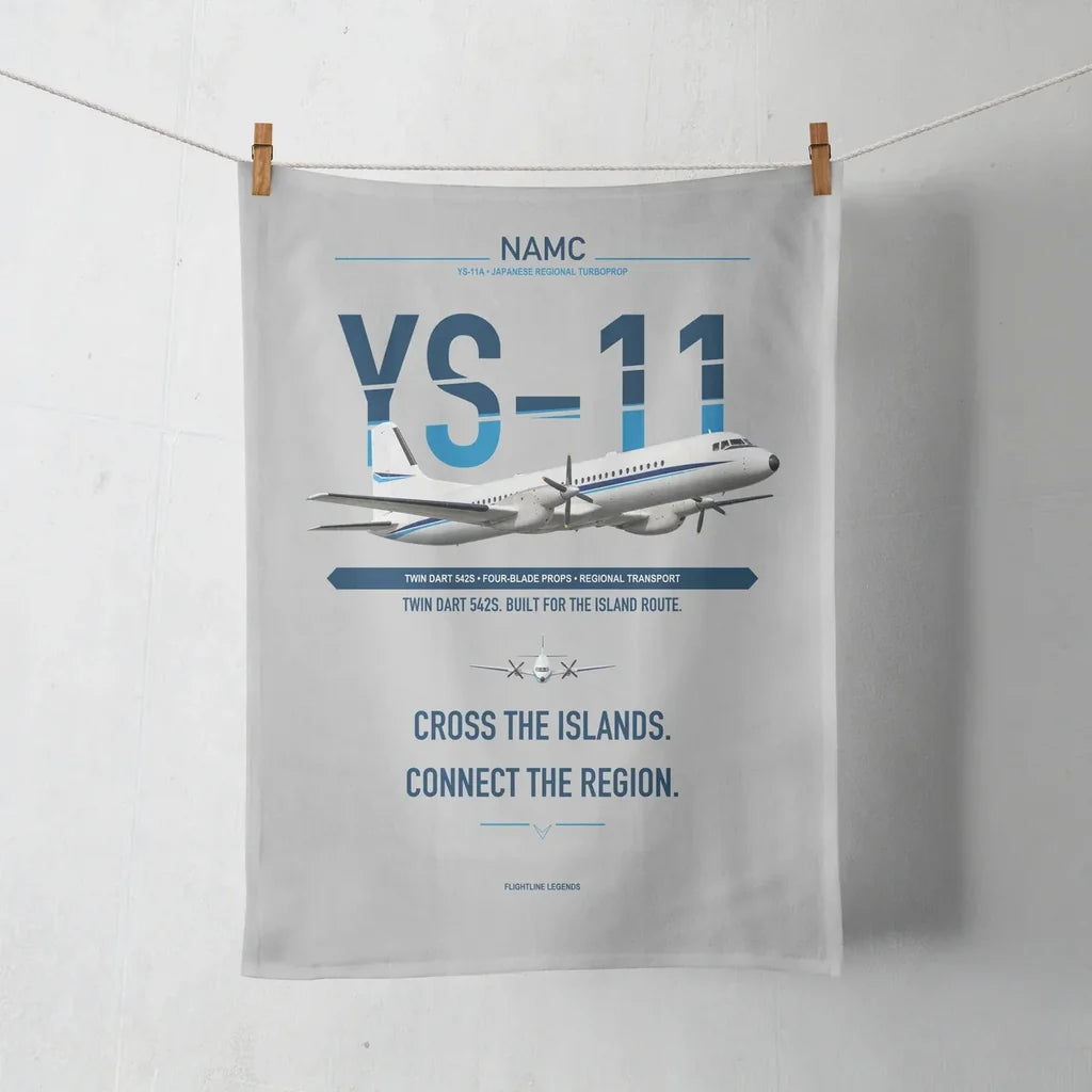 NAMC YS-11A design on light gray towel