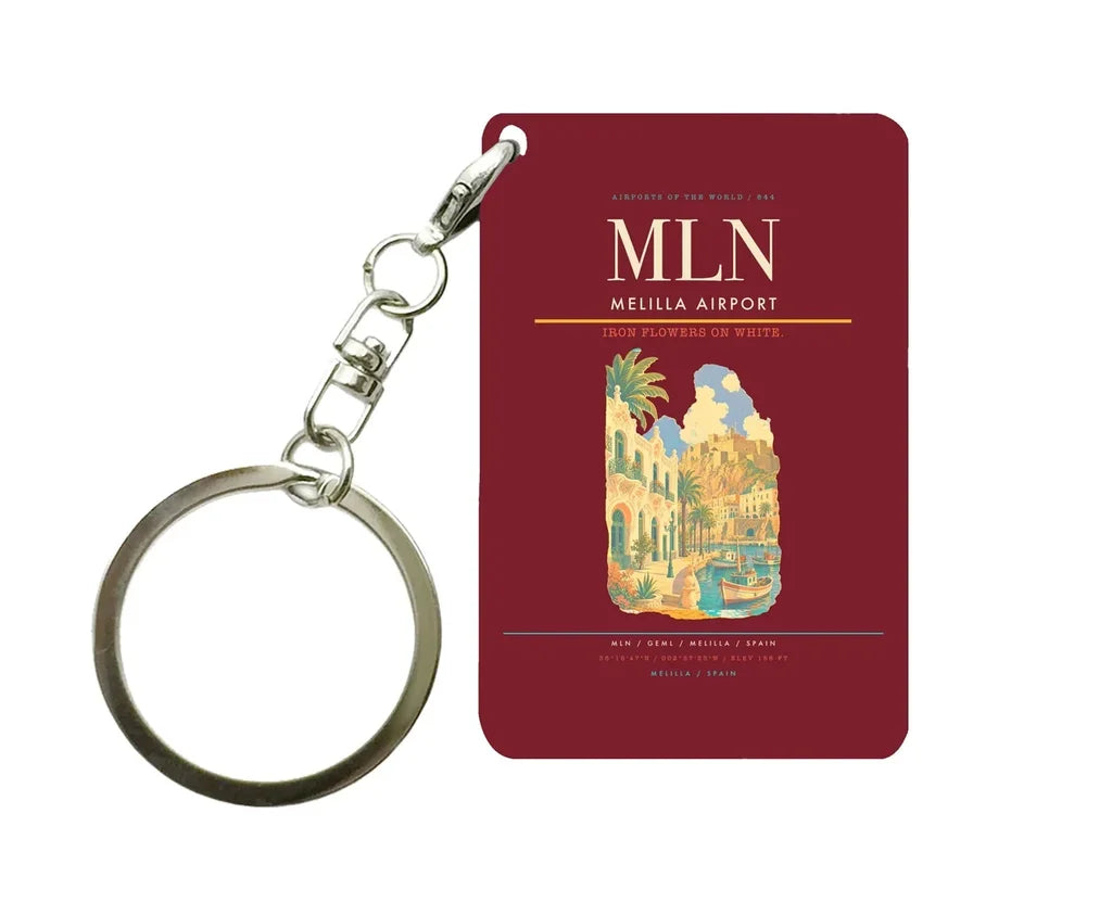 Melilla Airport (MLN) design on dark red key chain
