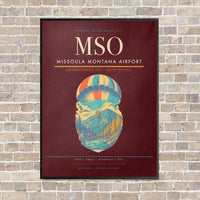 Thumbnail for Missoula Montana Airport MSO vertical canvas print - framed - dark red background