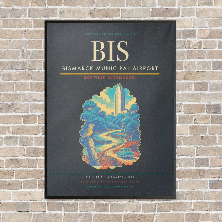 Bismarck Municipal Airport BIS - Canvas Framed - Gray