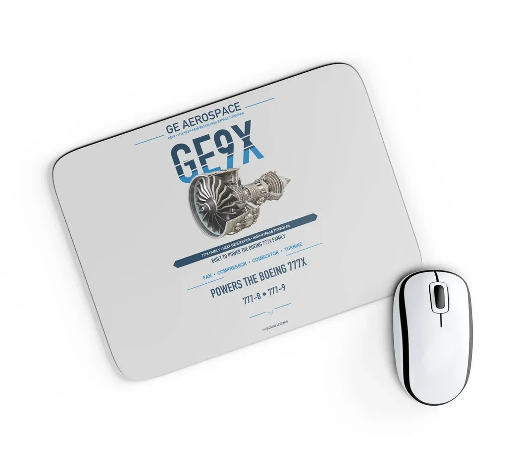 GE9X design on light gray rectangle mouse pad