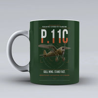 Thumbnail for PZL P.11c design on dark green ceramic mug, double-side print