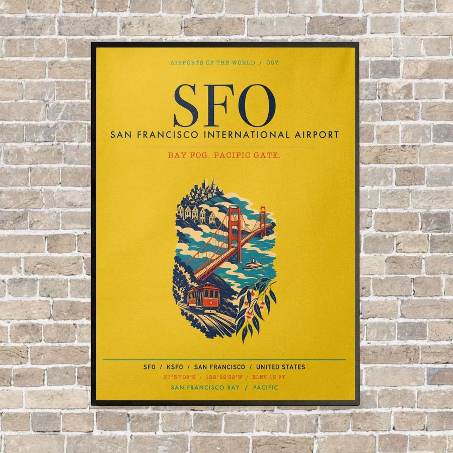 San Francisco International Airport SFO vertical canvas print - framed - yellow background